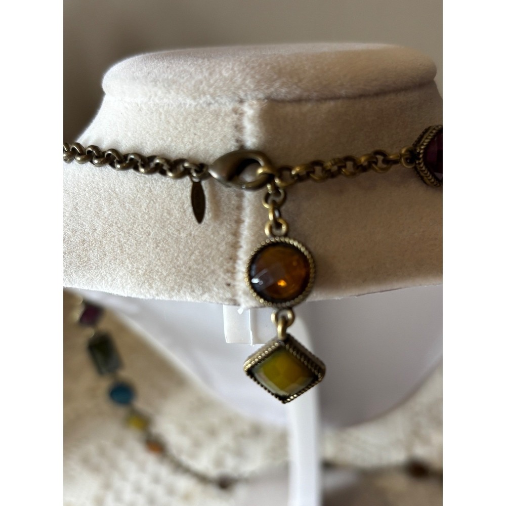Avon N Ricci Multi Color Faux Gemstone Station Necklace Antique Brass Tone Long - Picture 4 of 9